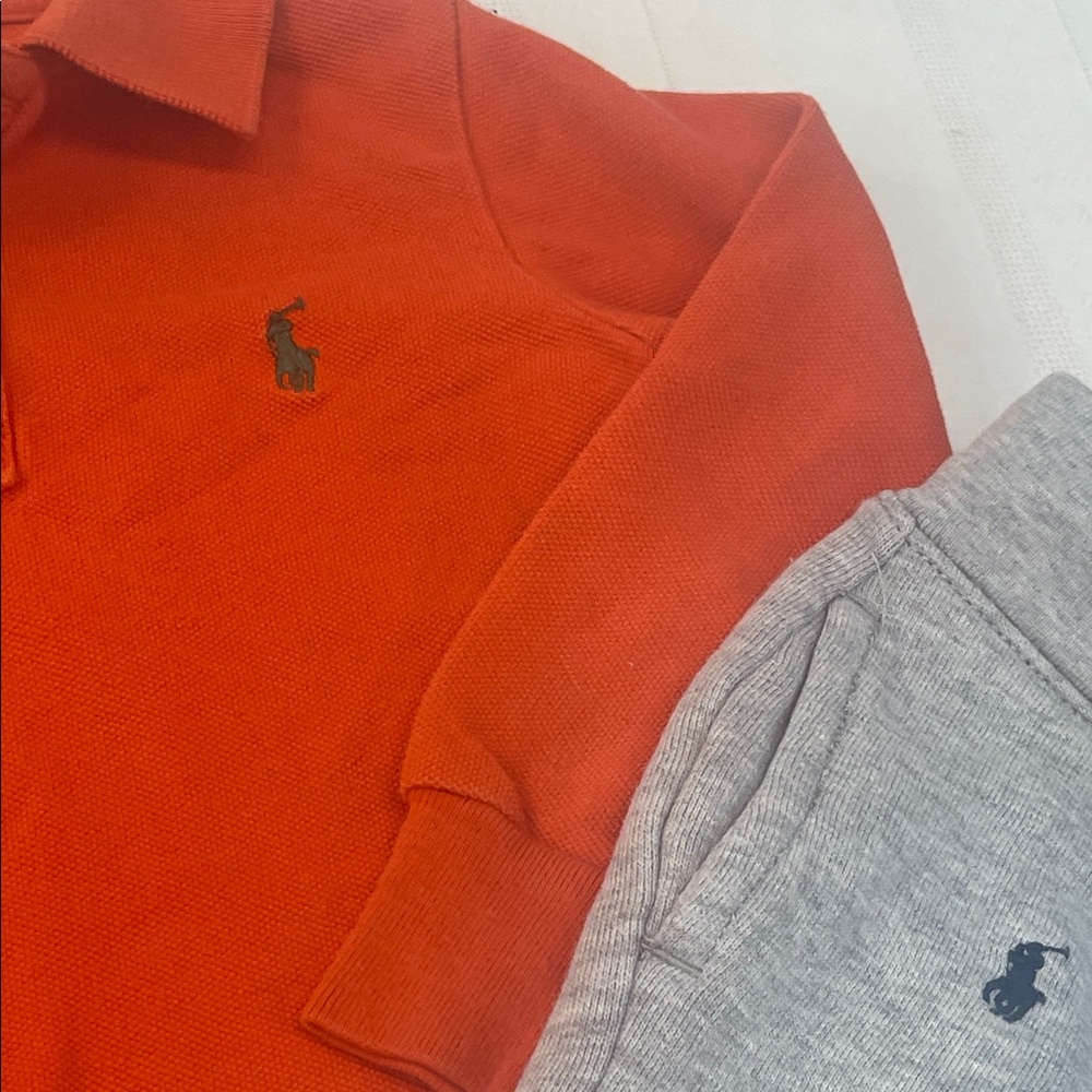 Polo Ralph Lauren Orange Shirt and Gray Pants Set size 2T - Picture 3 of 12